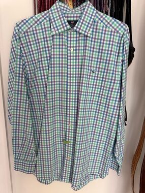 Vineyard Vines Button-Down Check Shirt in Blue, Green & White